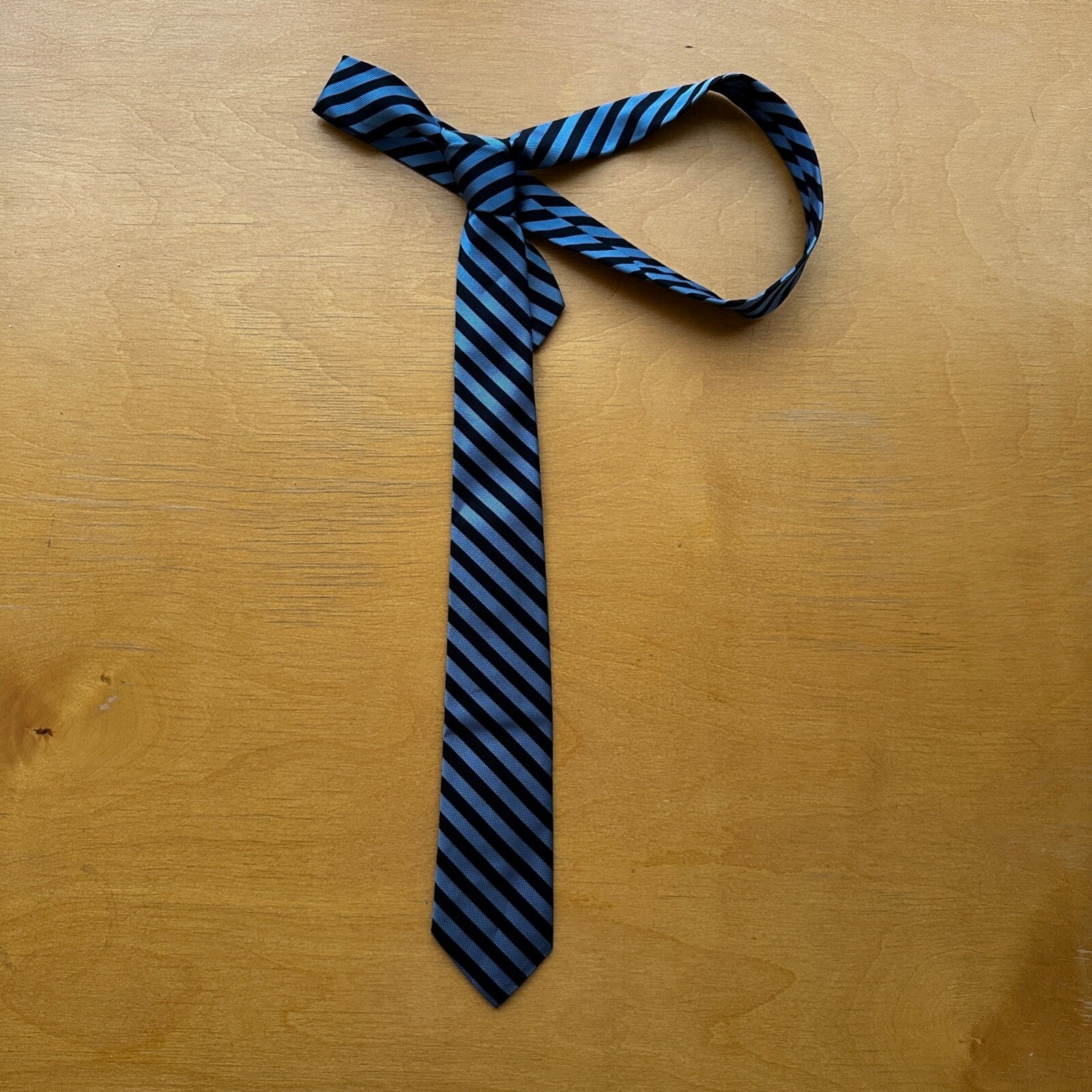 Vintage 1960s Tie Navy Light Blue Stripes 60s Rockabilly Wedding Casual