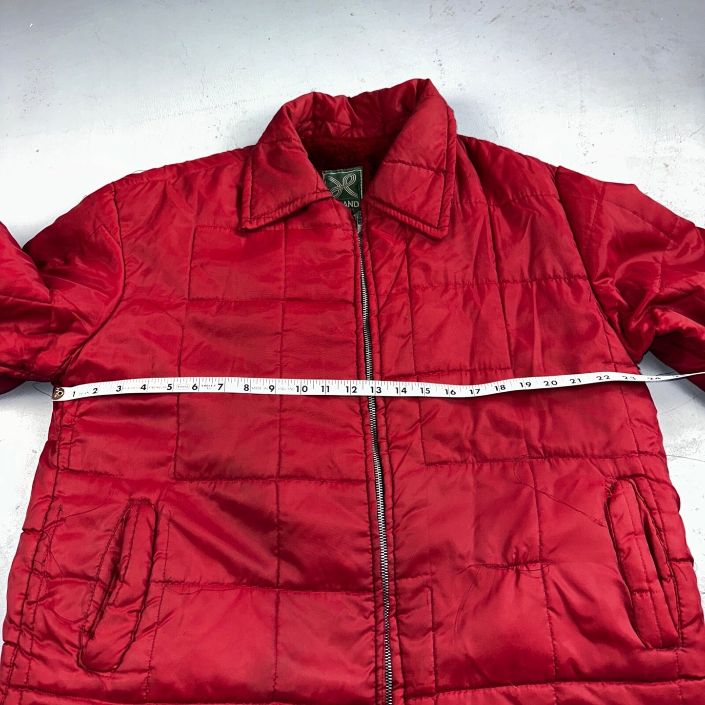 Haband Jacket Mens Red Barn Chore Puffer Coat Hood Zip Up Scovill 70s Fur Lined
