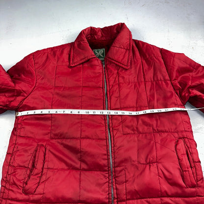 Haband Jacket Mens Red Barn Chore Puffer Coat Hood Zip Up Scovill 70s Fur Lined