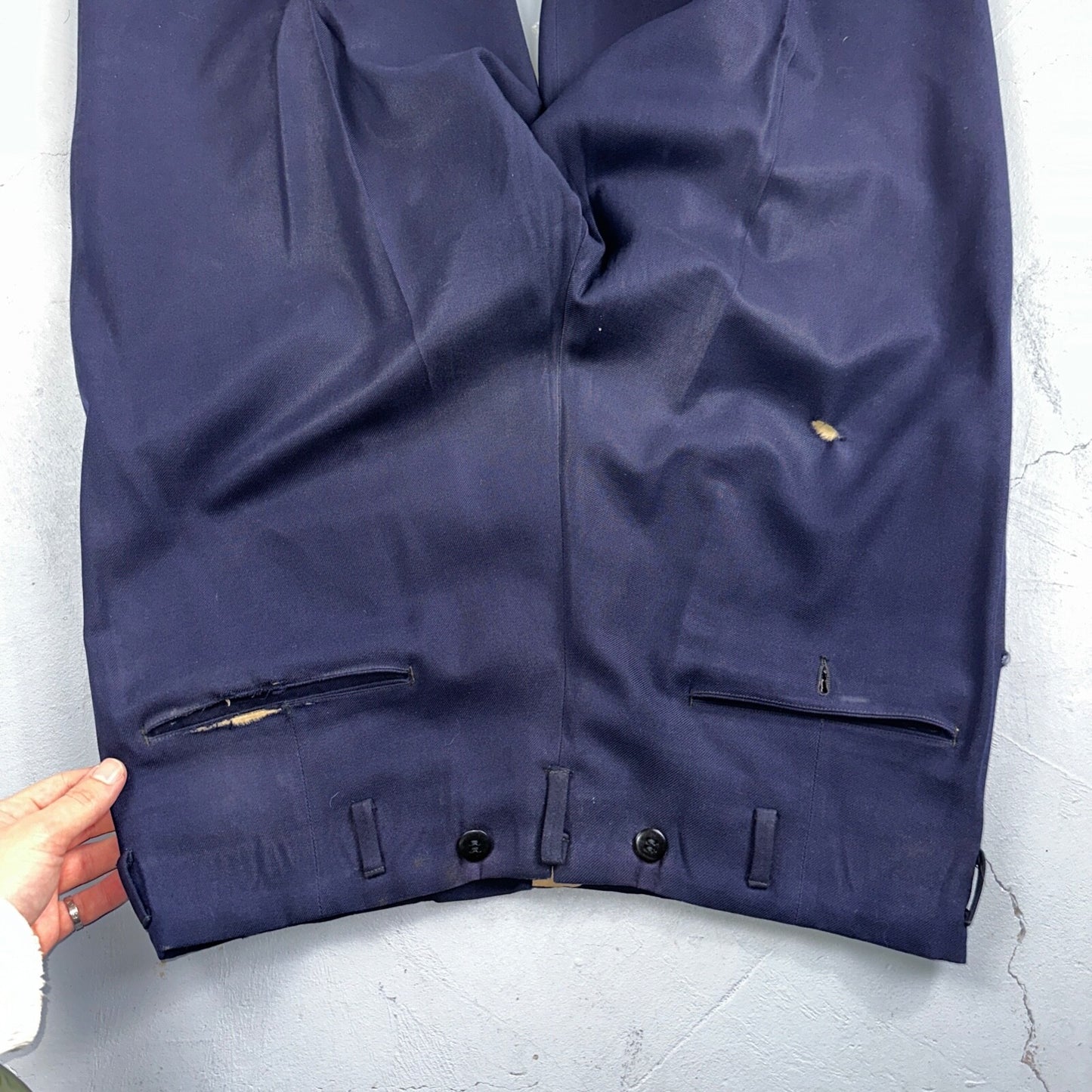 VTG Mens 2 PC Suit 42 Jacket Coat Pants Blue Rockabilly 1950s Thrashed Ripped