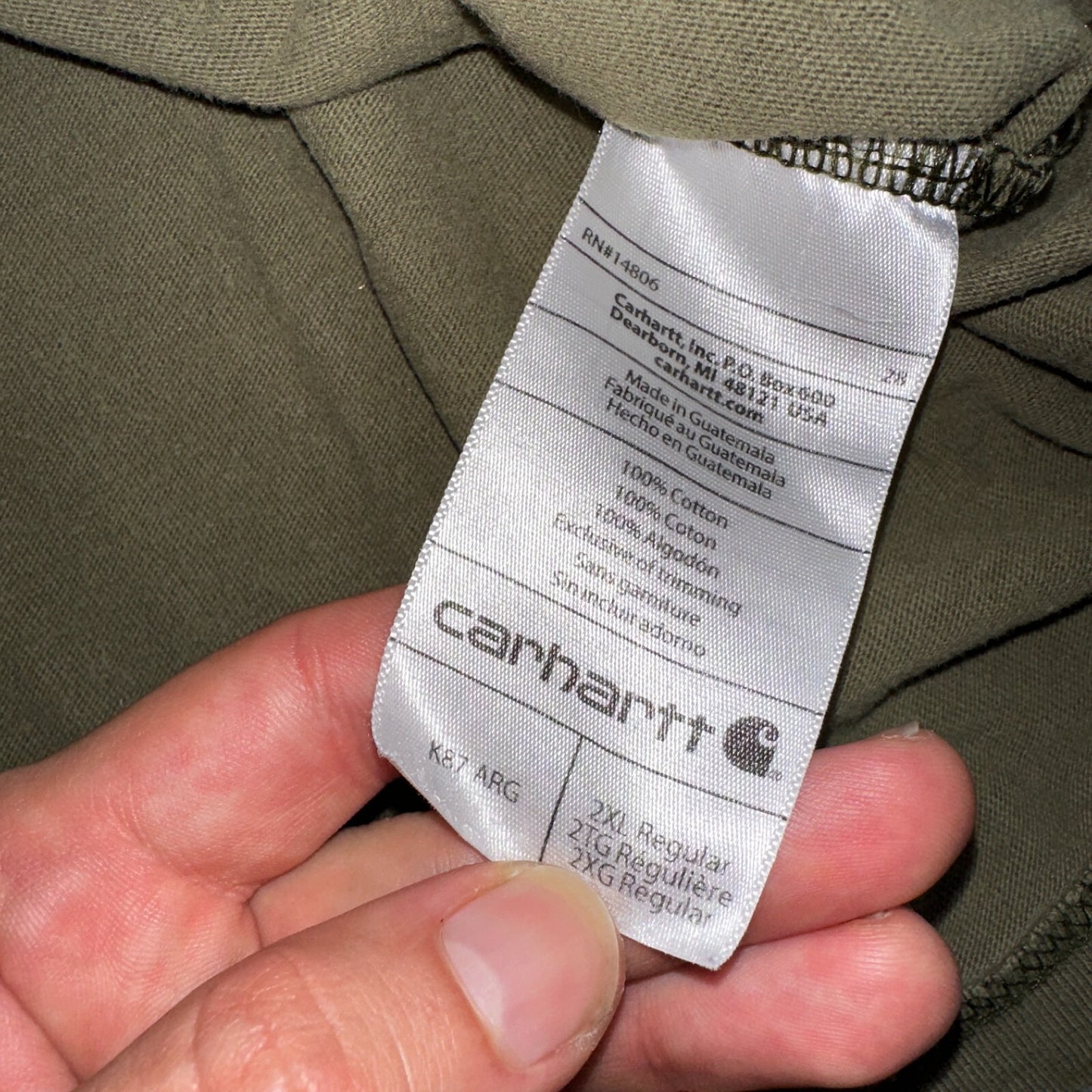 Carhartt K87 ARG Fit Pocket T-Shirt Mens 2XL Greeb Army Thrashed Holes Worn