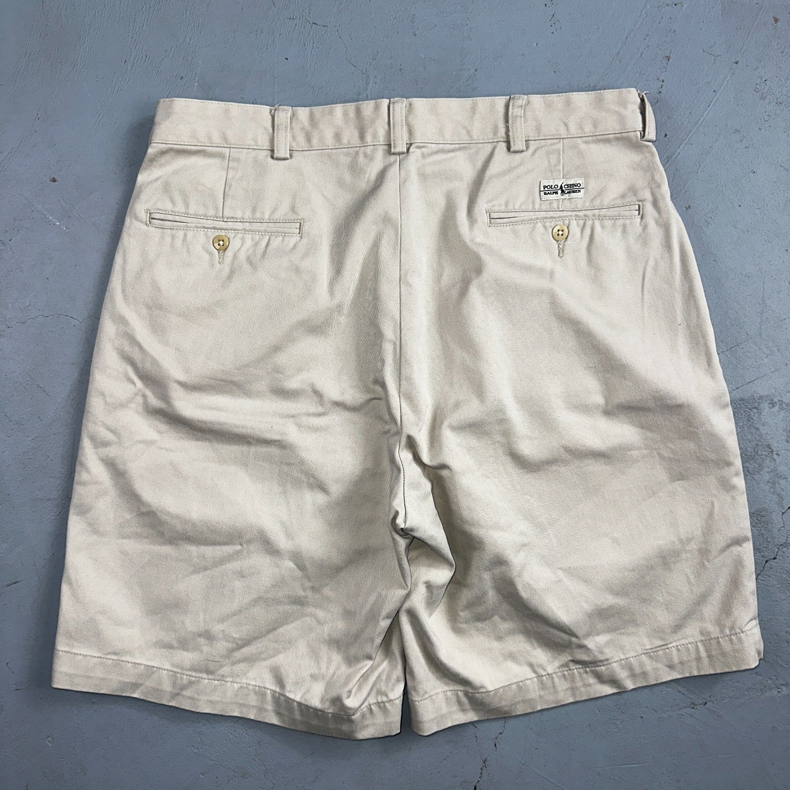 Polo Ralph Lauren Chino Pleated Shorts Mens 34 Beige Khaki 100% Cotton Vintage