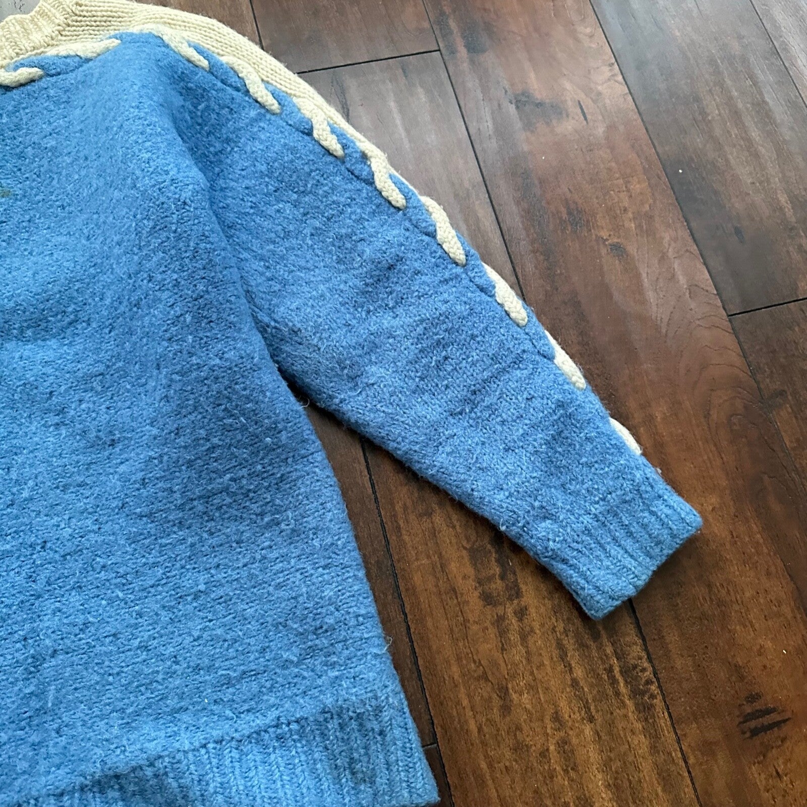 Vintage Handmade Wool Knit Sweater S Blue Pattern 1940s 1950s Rare 40s 50s WWII