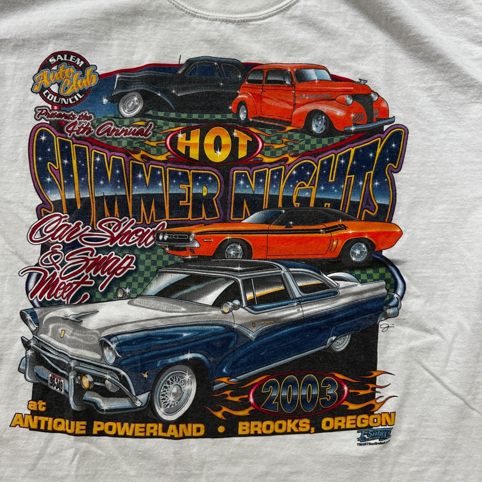 Hot Summer Nights Racing Cars VTG T Shirt 2003 Brooks Oregon PDX Muscle Y2K