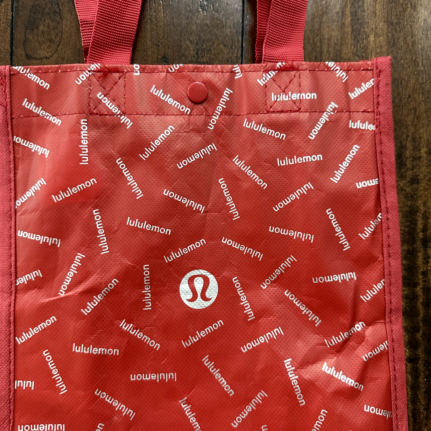 Lululemon Friends Reusable Bag Tote Small Snap Closure Shopping Cute Yoga Red