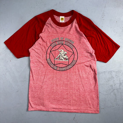 Oregon Champion Wrestling Red VTG T Shirt Raglan Single Stitch High School 80s