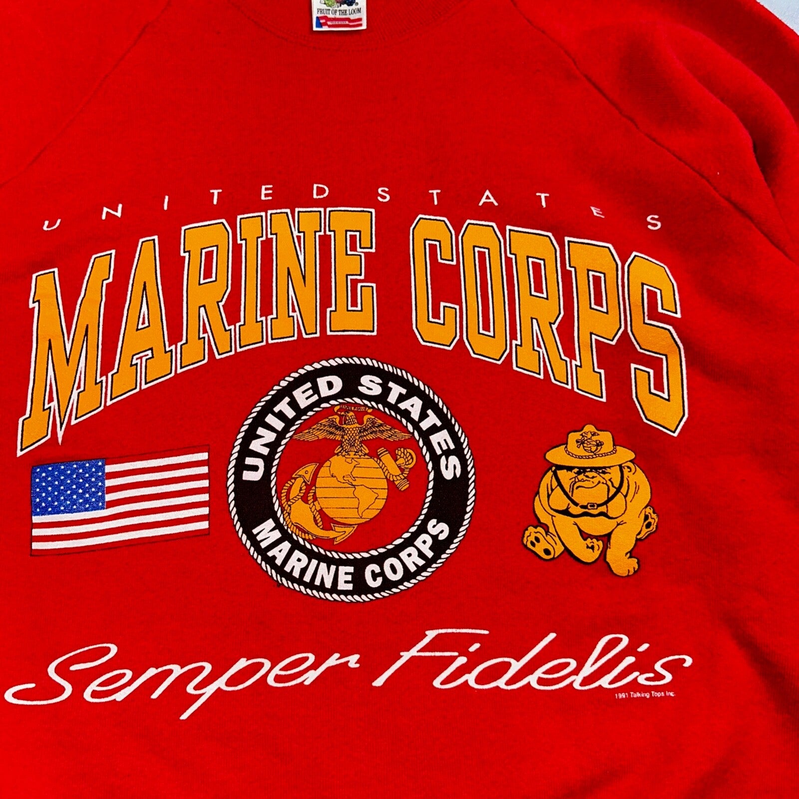 USMC Marine Corp USA VTG 90s Sweatshirt Crewneck Red Semper Fidelis FOTL Rare