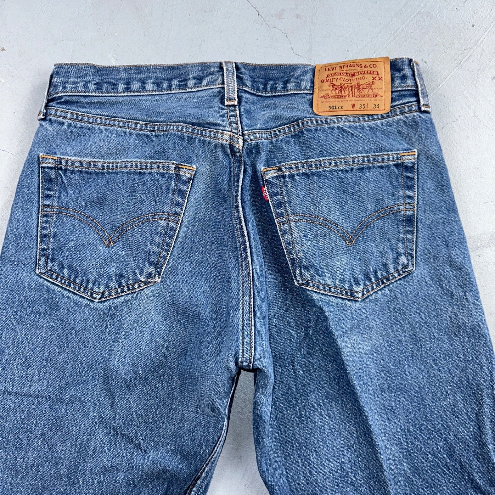 Levis 501 Vintage 90s USA XX Straight Leg Jeans Blue Med Wash 35x34 Act 33x30
