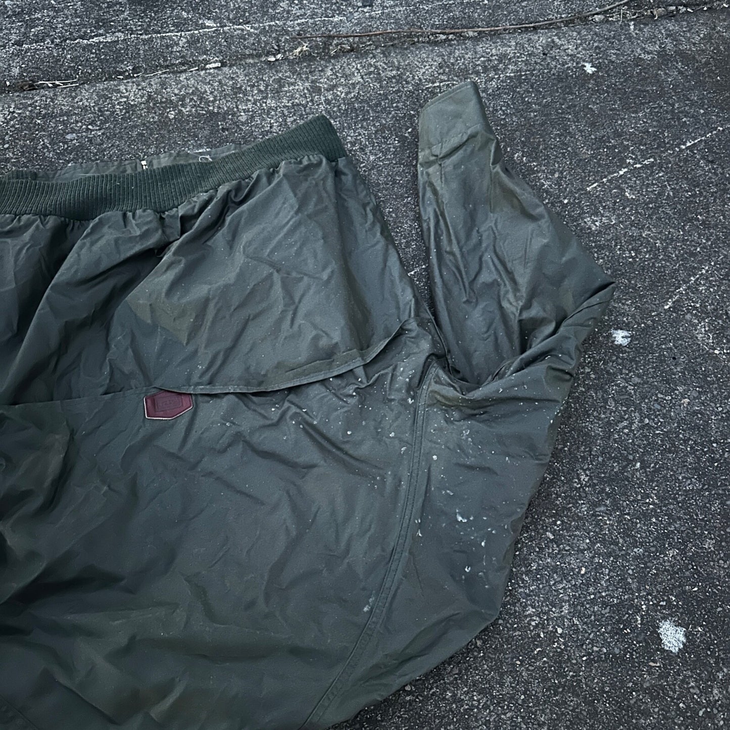 Vintage Woolrich Bomber Jacket Green USA Stained 90s Red Lining USED HEAVY