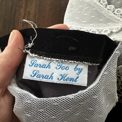 Vintage Sarah Kent Girls Victorian Style Dress Rare Black Pearls White Velour