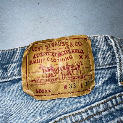 Levis 501 Vintage 90s USA XX Straight Leg Jeans 33x36 Light Wash Act 30x32