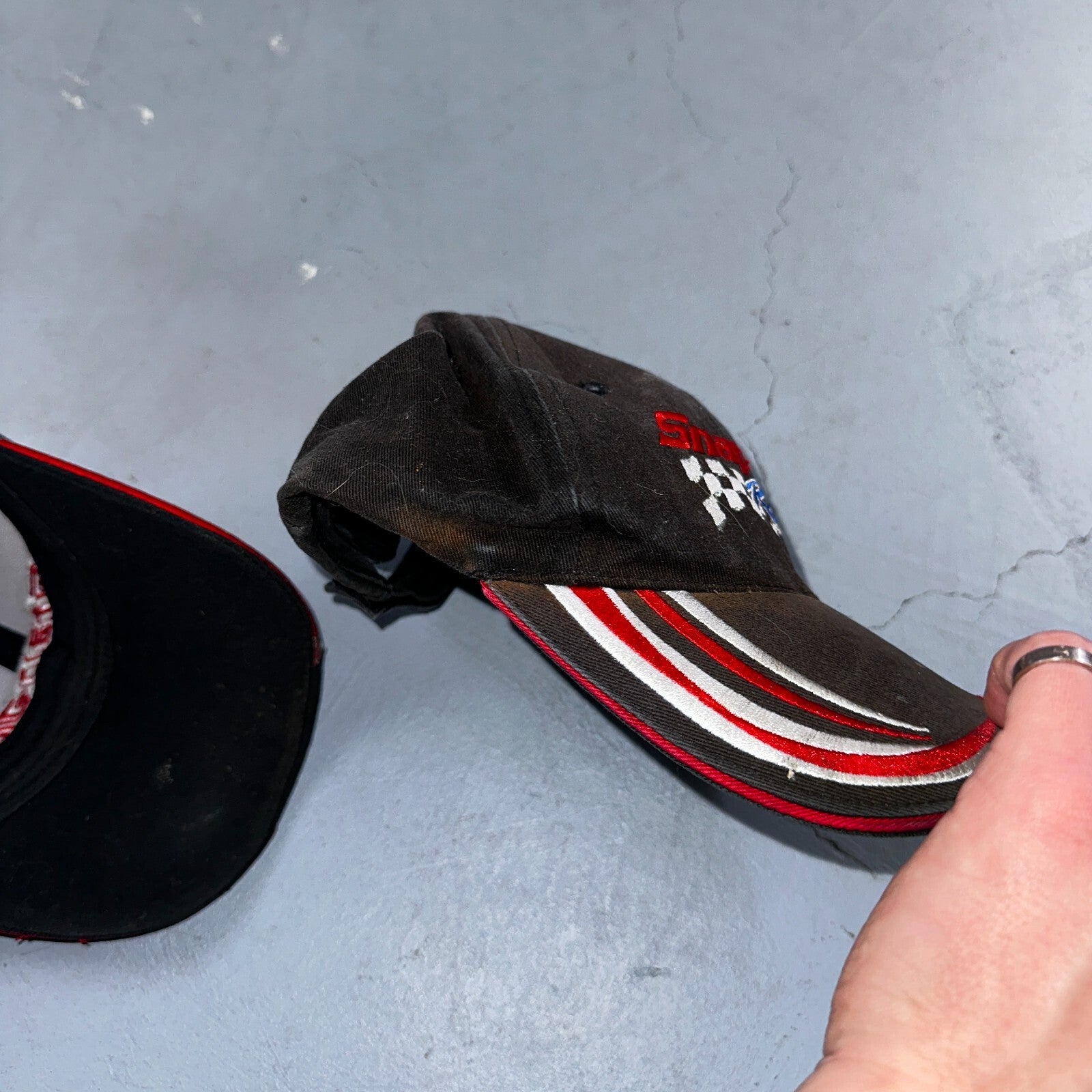 Snap On Racing Lot of 2 VTG Hat Cap Snapback Black Flames Y2K Dirty Cool Cars