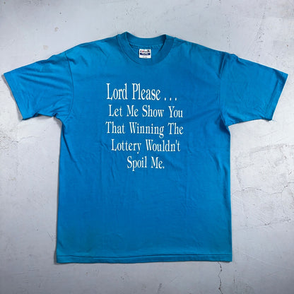 Funny Quote Lottery Lord VTG T Shirt 80s Hanes Pray For Me Text XL USA Joke Cute