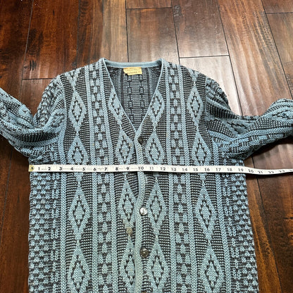 VTG RARE Caramy Cardigan Mens M Blue 1970s Corduroy Wool Button Up Aztec