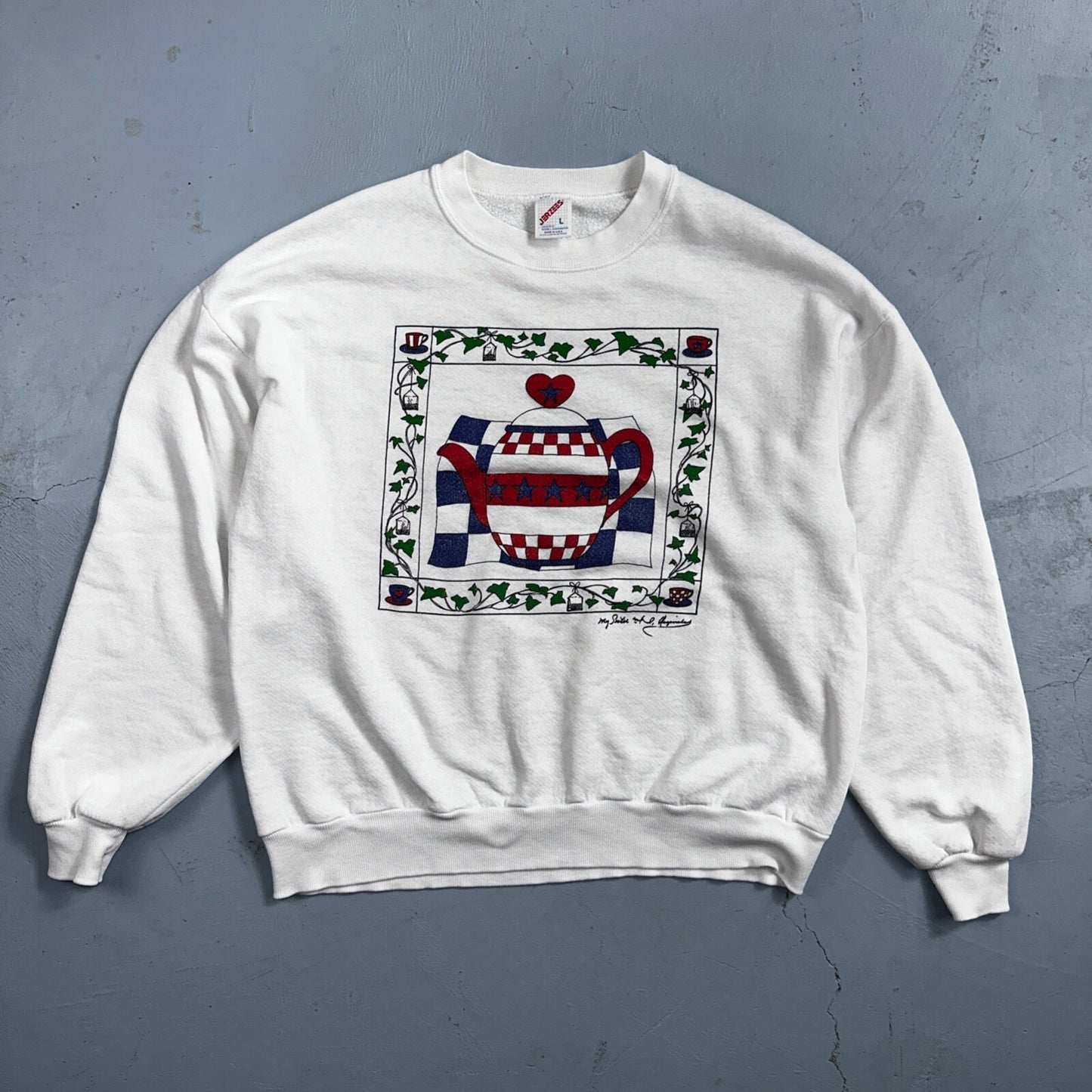 Grandma Core Tea 90s USA Sweatshirt VTG Crewneck Large Autumn Fall Halloween