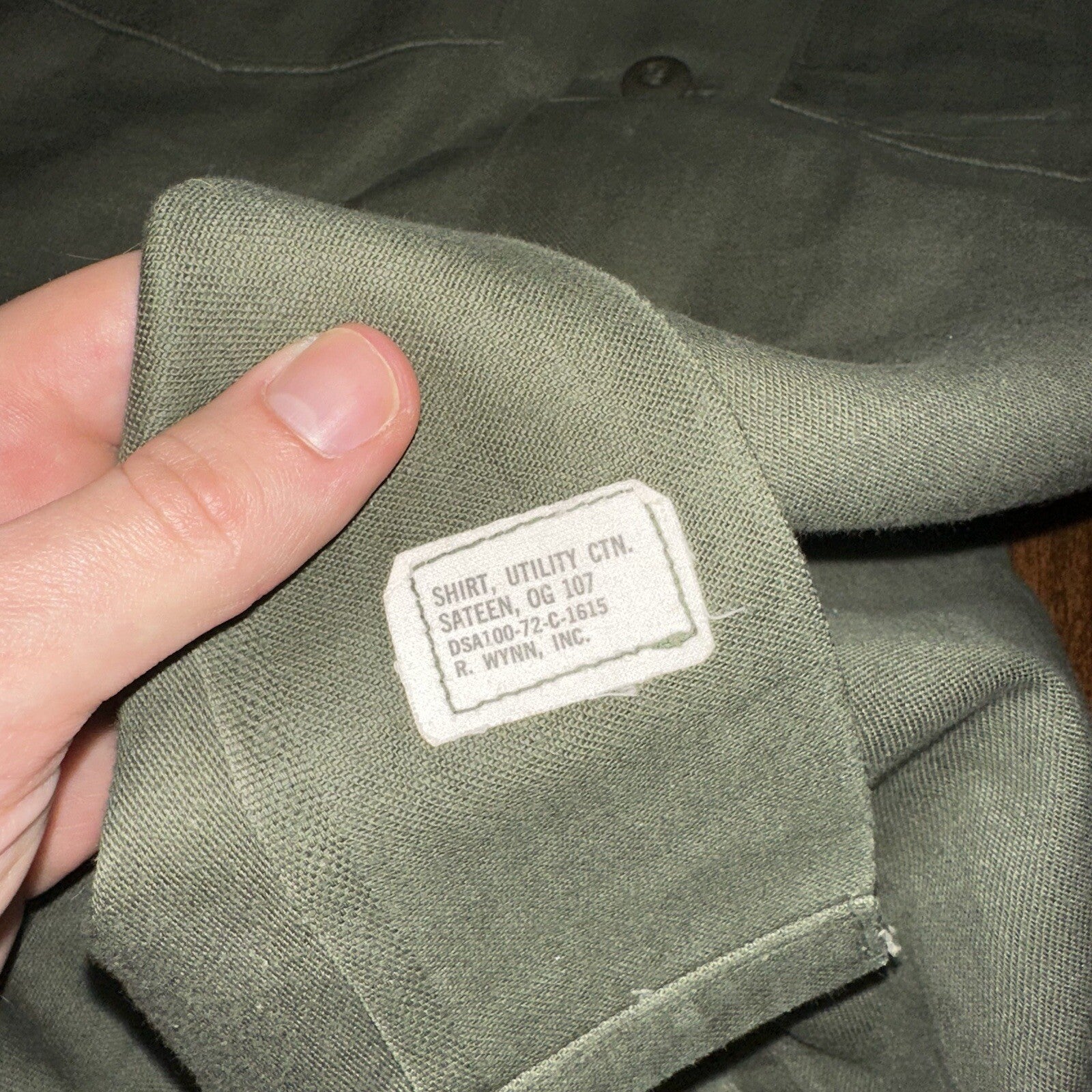 Vintage US Military Shirt OG-107 Vietnam 1970s DSA 1975 Post WWII Camo Green