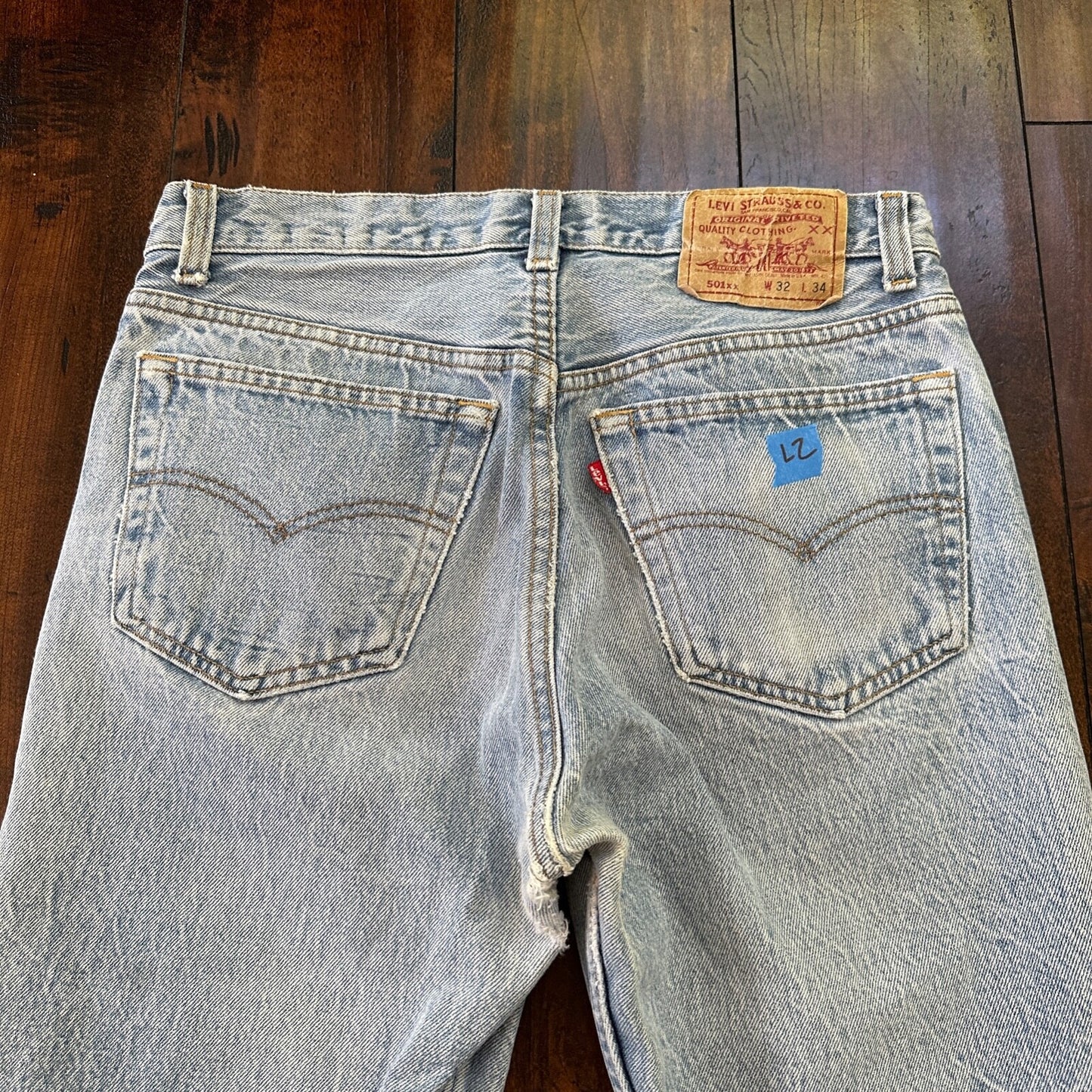 VTG 90s Levis 501 Button Fly 32x34 USA Tag Jeans Straight Wash Blue XX Act 29x29