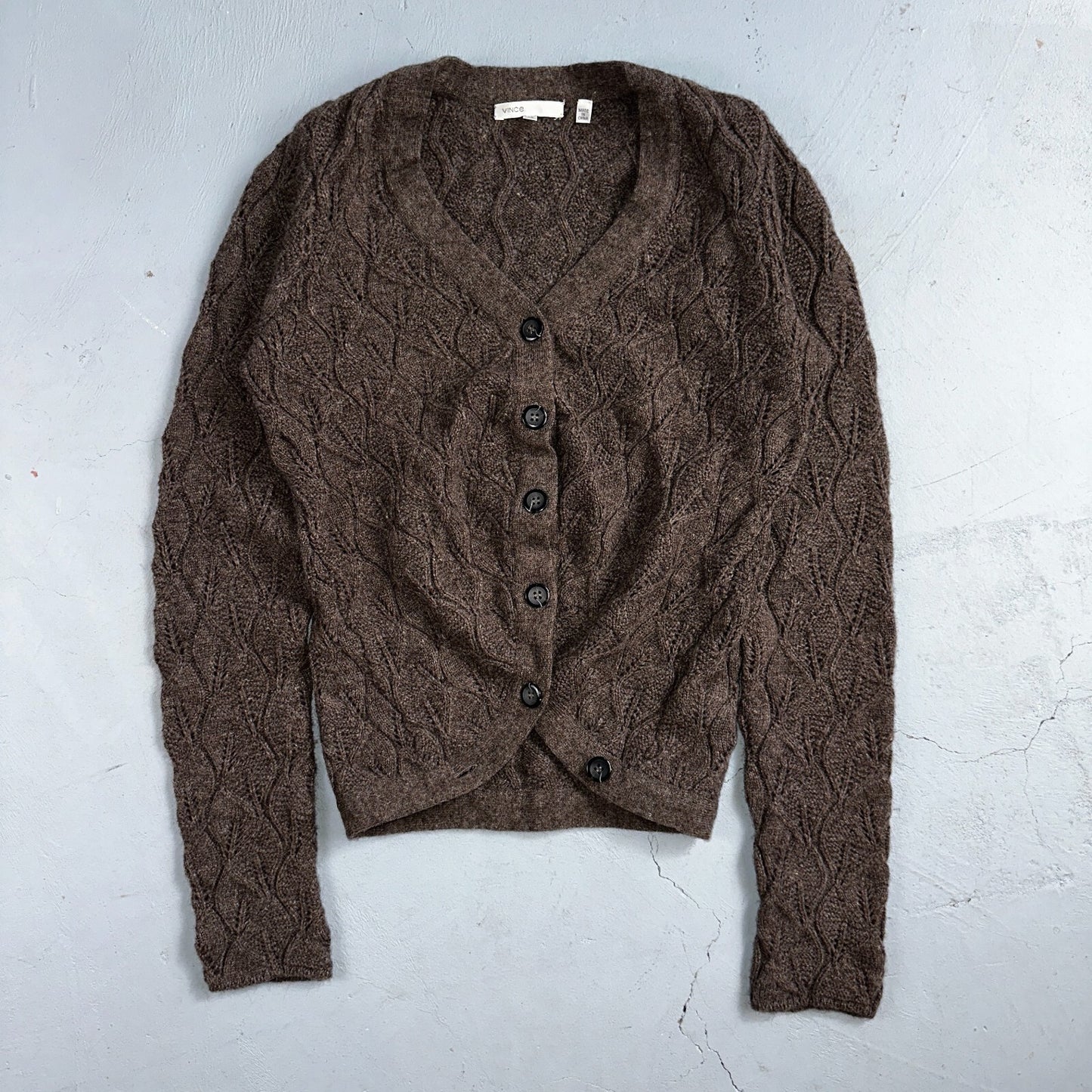 Vince Wool Cashmere Sweater Size XS Brown Cardigan Alpaca Chunky Knit