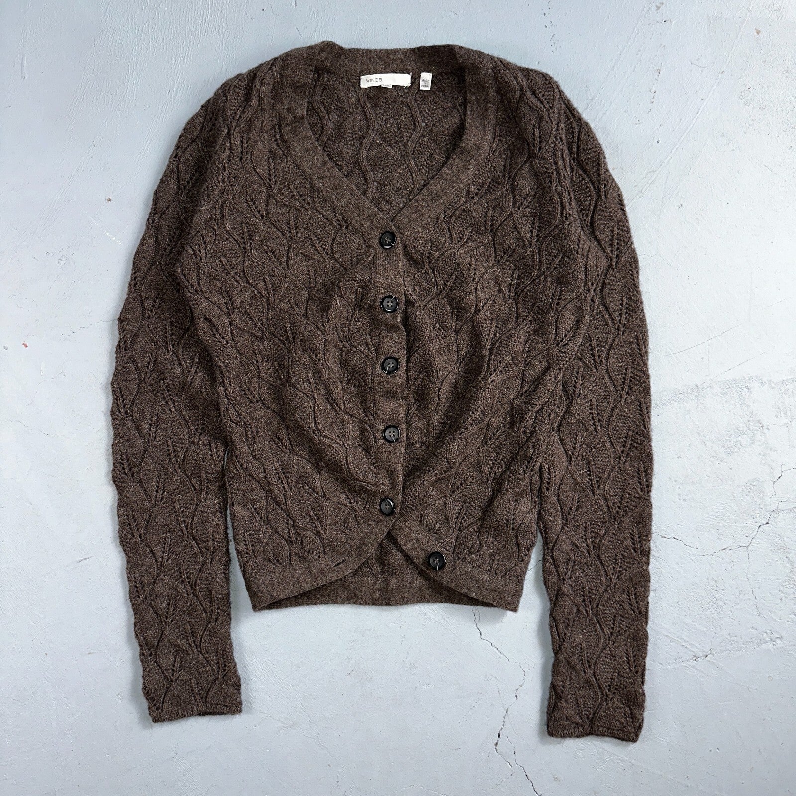 Vince Wool Cashmere Sweater Size XS Brown Cardigan Alpaca Chunky Knit