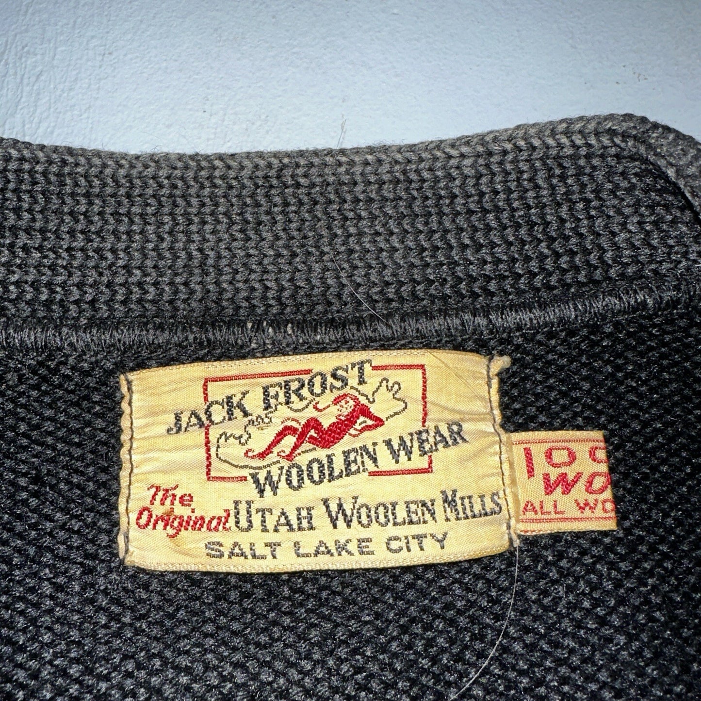 VTG Jack Frost 40s Wool Varsity Sweater Cardigan Indian Black E Evans Letterman