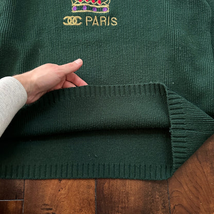 VTG 1960s Paris Women’s Green Sweater Rockabilly Sportswear Designer 60s 70s