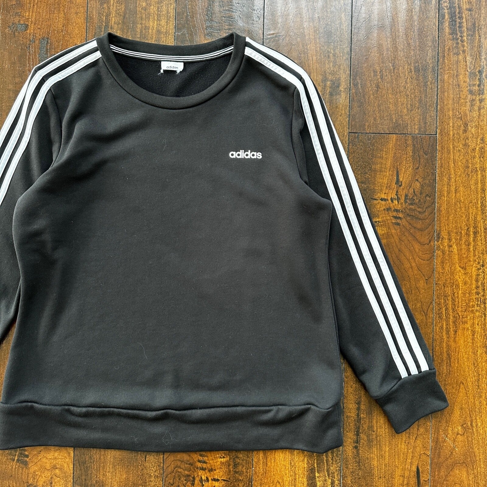 Adidas Women's Black Pullover Sweatshirt Size Medium Stiped Sleeves