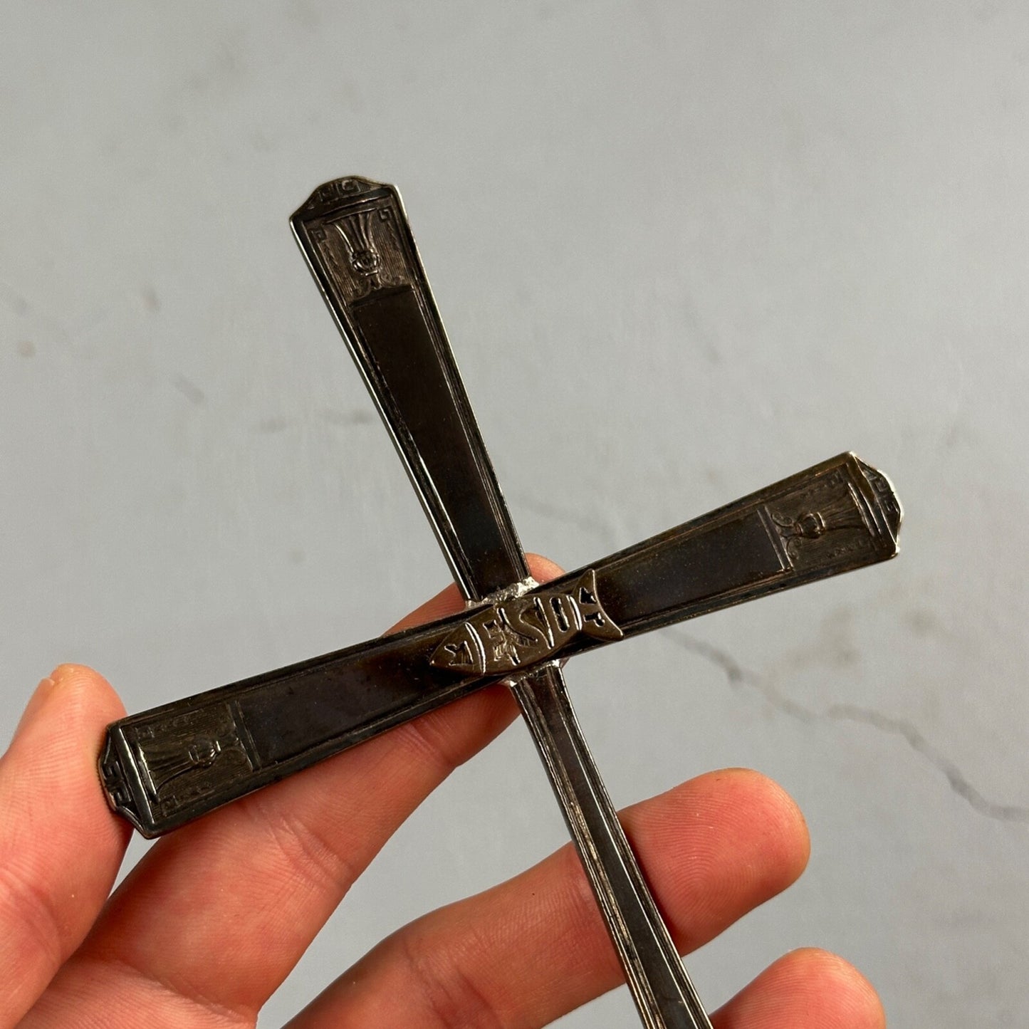 Holmes Edwards Cross Small Antique Crucifix Early 1900's Silver Plate Rare Find