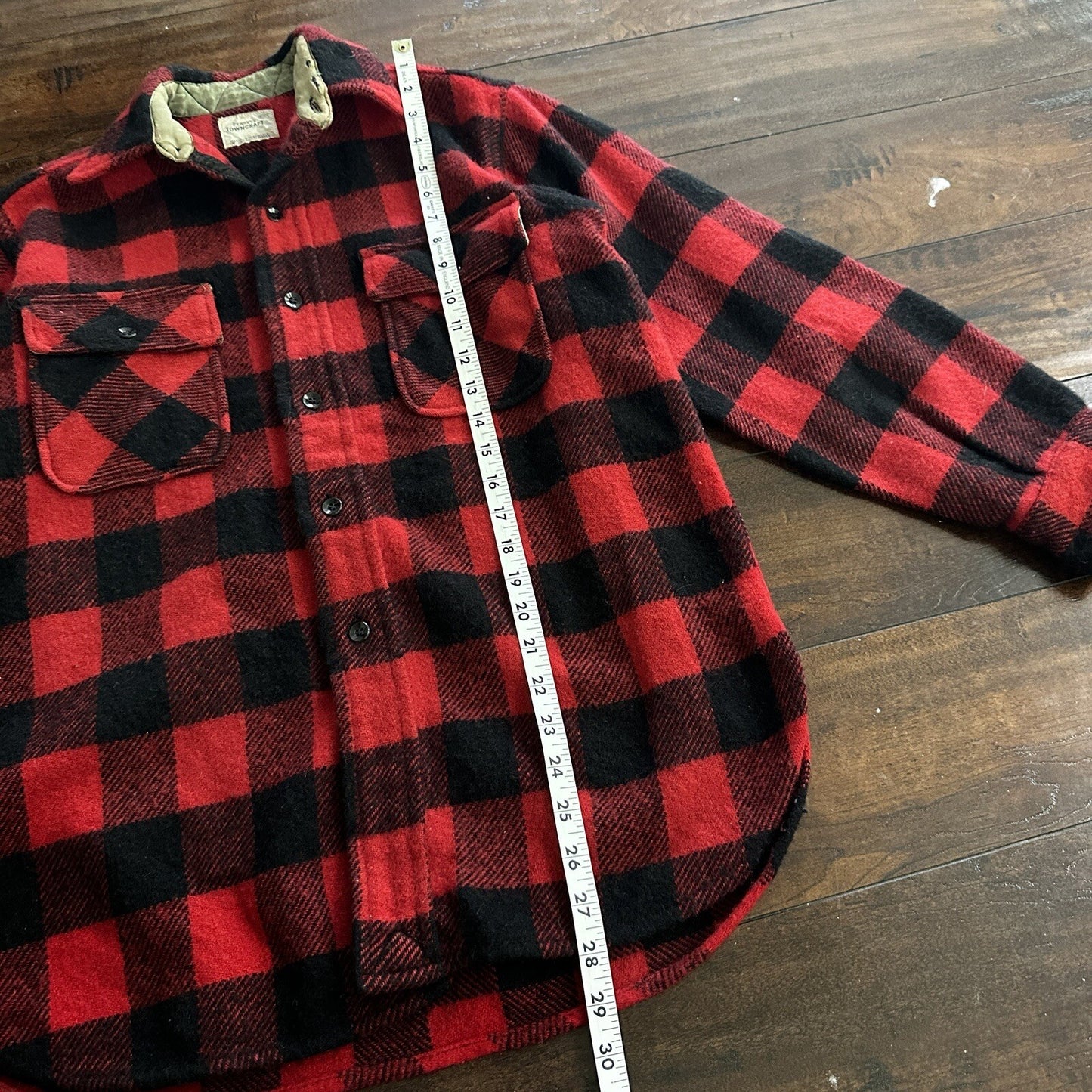 Vintage Penneys Towncraft Red Black Plaid Flannel Shirt Sz M Checker 60s 70s