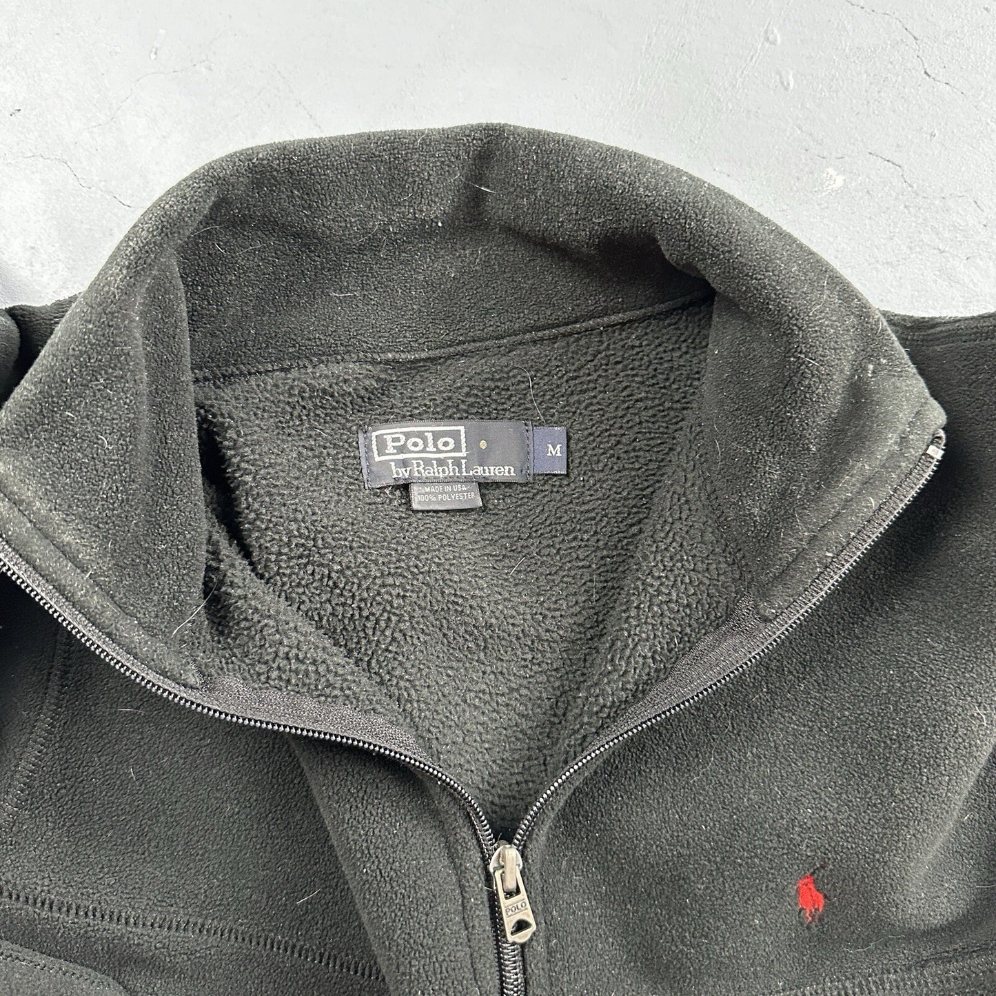 Polo Ralph Lauren Vintage 90s M Black 1/4 Zip Large Fleece Pullover Made in USA