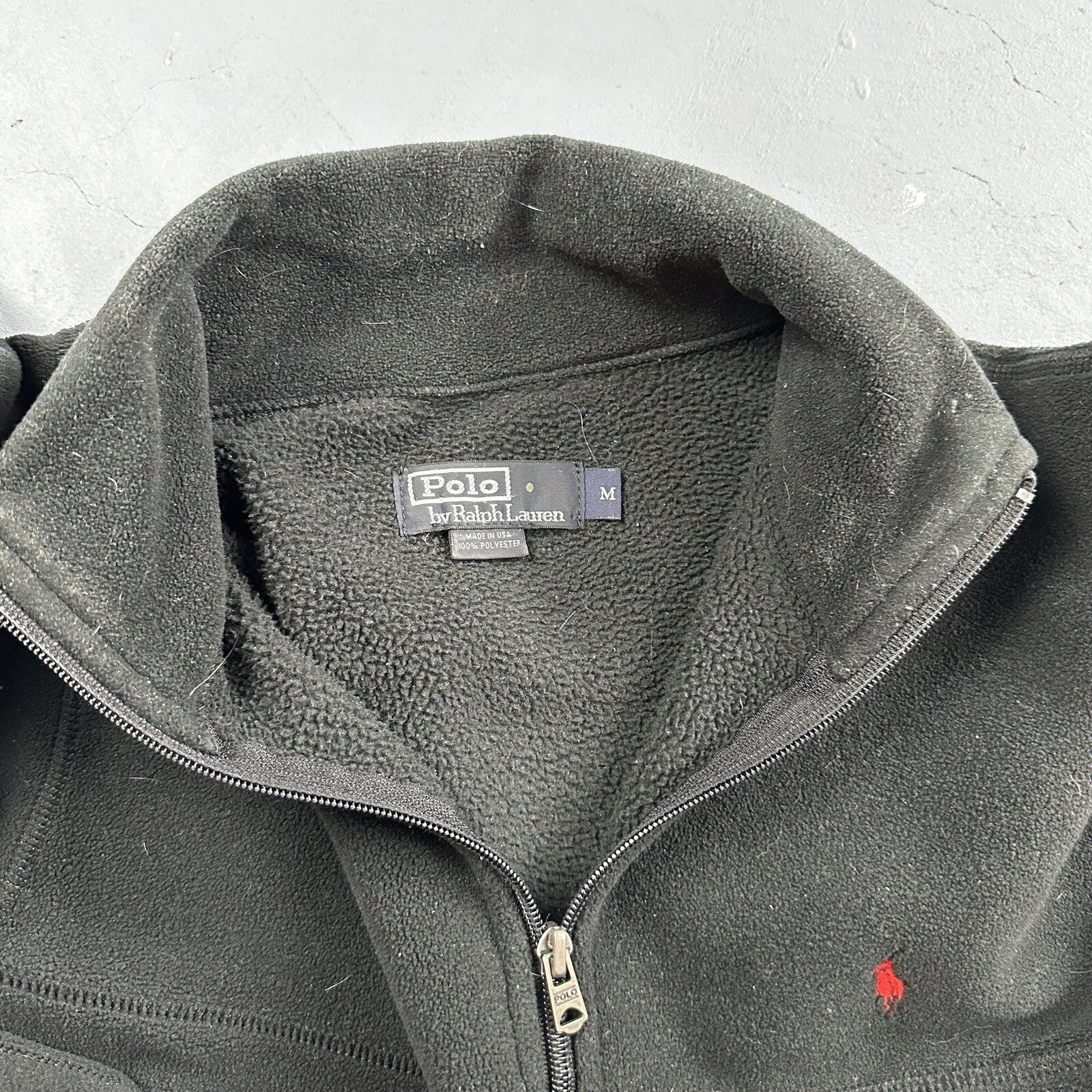 Polo Ralph Lauren Vintage 90s M Black 1/4 Zip Large Fleece Pullover Made in USA