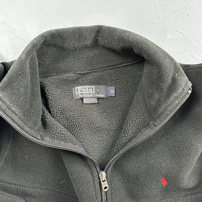 Polo Ralph Lauren Vintage 90s M Black 1/4 Zip Large Fleece Pullover Made in USA