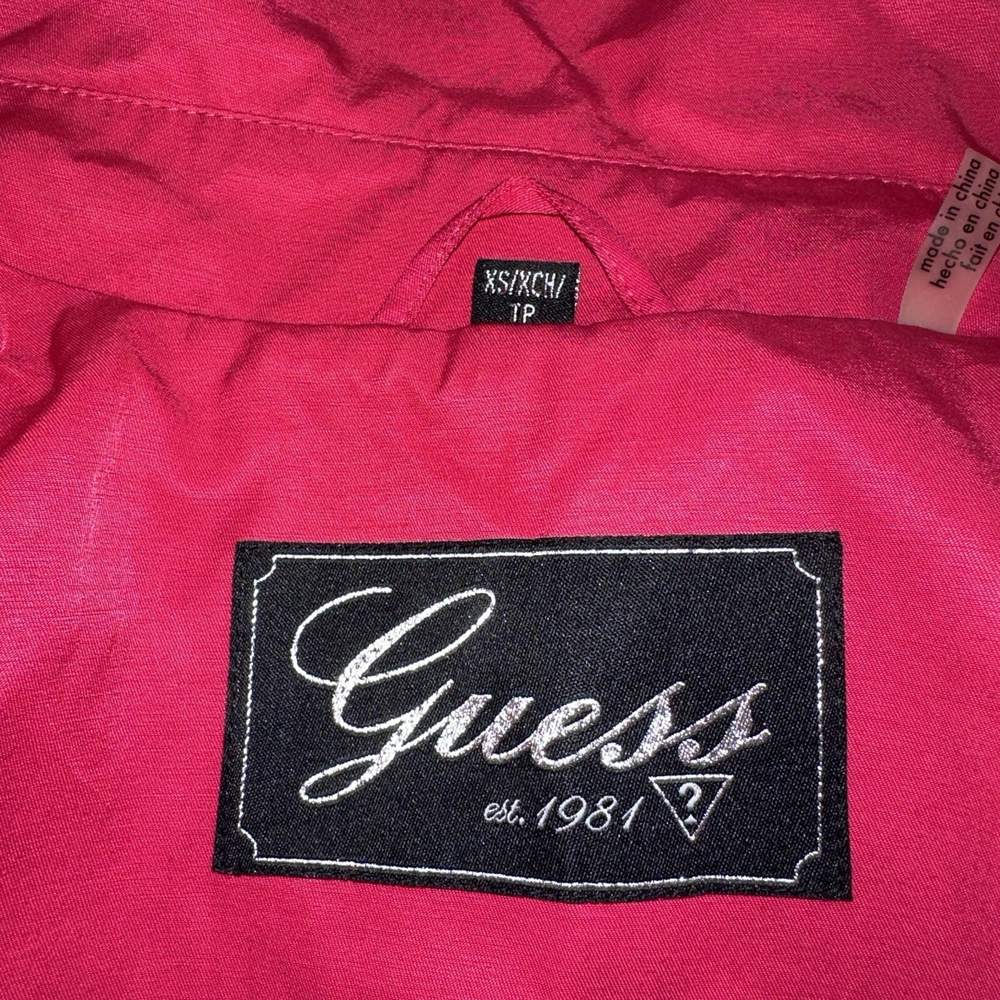 GUESS Pink Belted Peacoat Wmn Sz XS VTG Button Detail Zipper Trench Cute