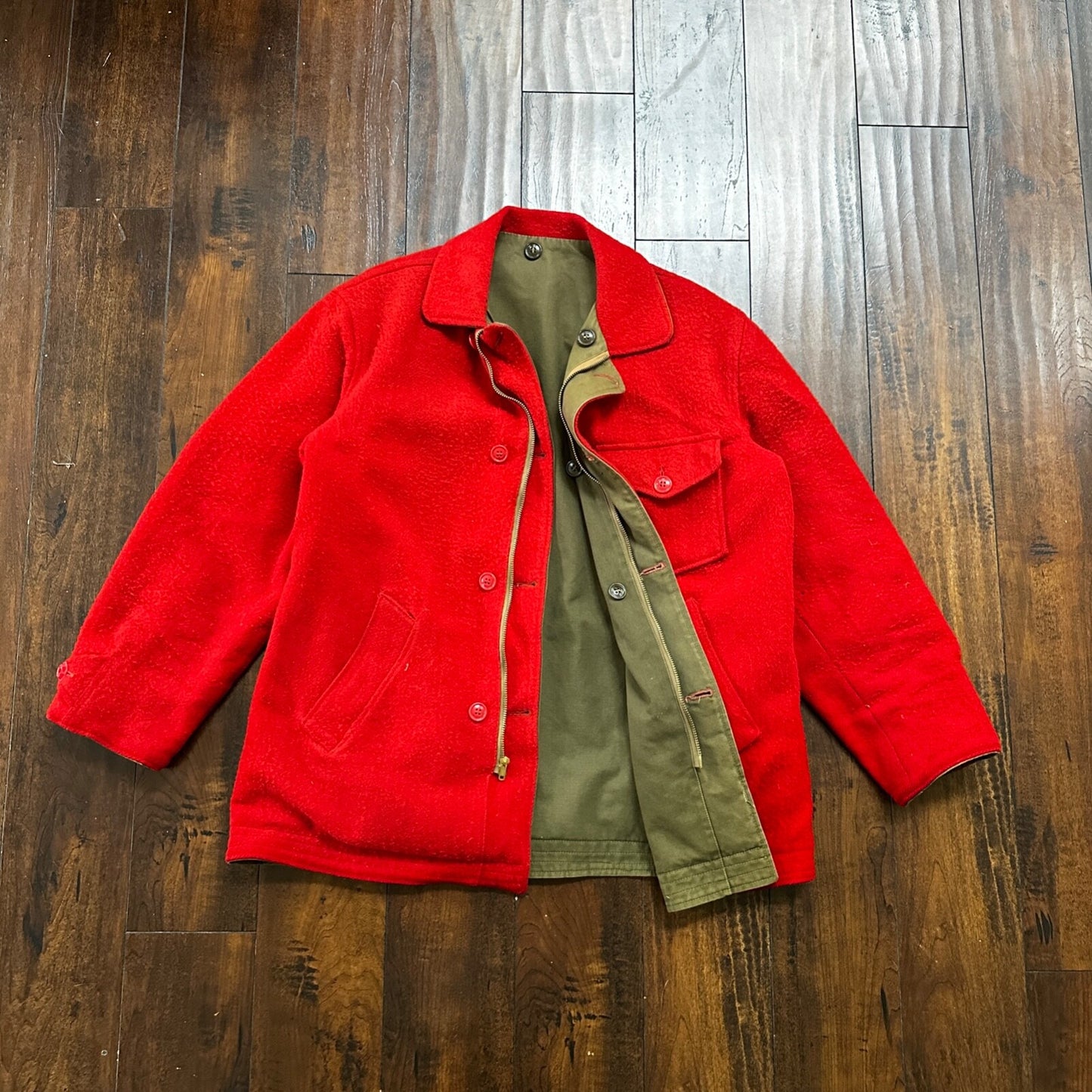 VTG 40s 50s Wool Western Coat Jacket Rockabilly Red Military Green WWII RARE