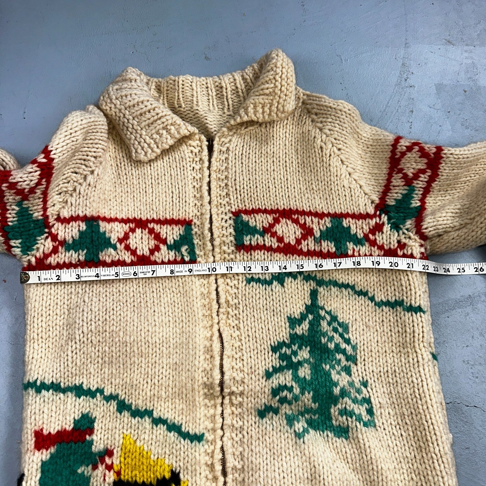 VTG 1950’s Cowichan Wool Full Zip Up Hand Knit Sweater Winter Sled Novelty Talon