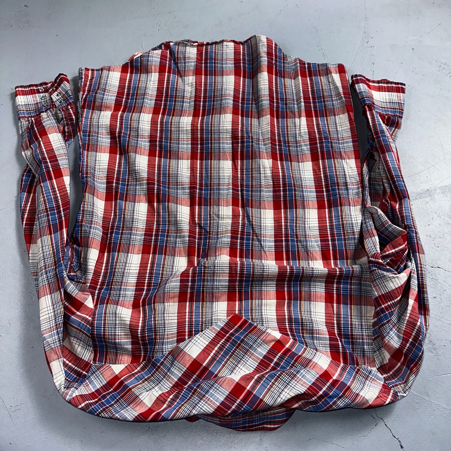 Sears VTG Western Wear L Plaid Ranch Rodeo Shirt Jacket Pearl Snap Red 16