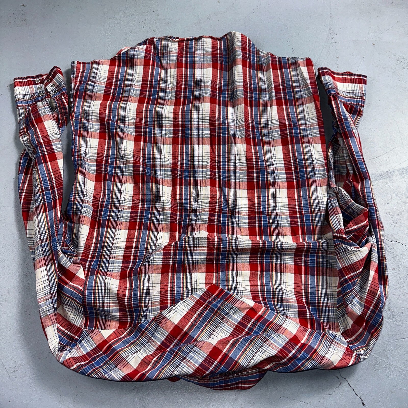 Sears VTG Western Wear L Plaid Ranch Rodeo Shirt Jacket Pearl Snap Red 16