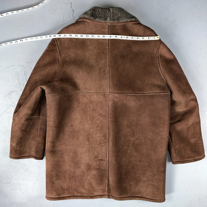 VTG Mens Coat Suede 60s Western Ranch Trucker Jacket Fur Sherpa 44 Brown 1960s