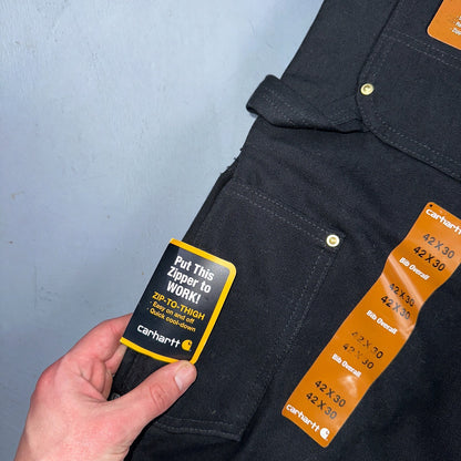 Carhartt R41 Quilt Lined Bib Overalls Mens 42x30 Black Duck Double Knee Tags VTG