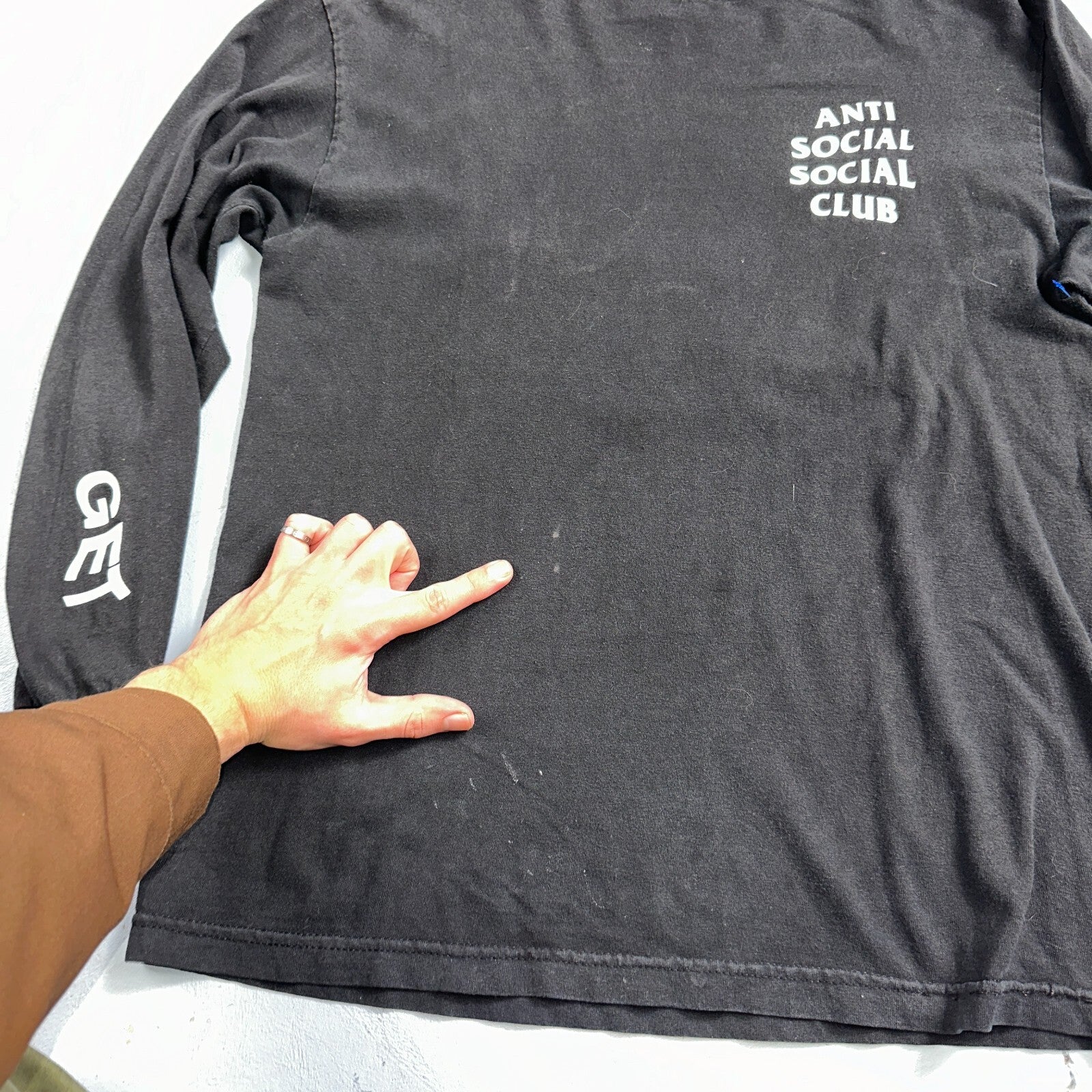 Anti Social Social Club Get Weird VTG T Shirt Y2K Long Sleeve Black Has Stains