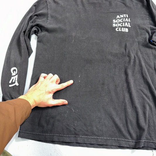 Anti Social Social Club Get Weird VTG T Shirt Y2K Long Sleeve Black Has Stains