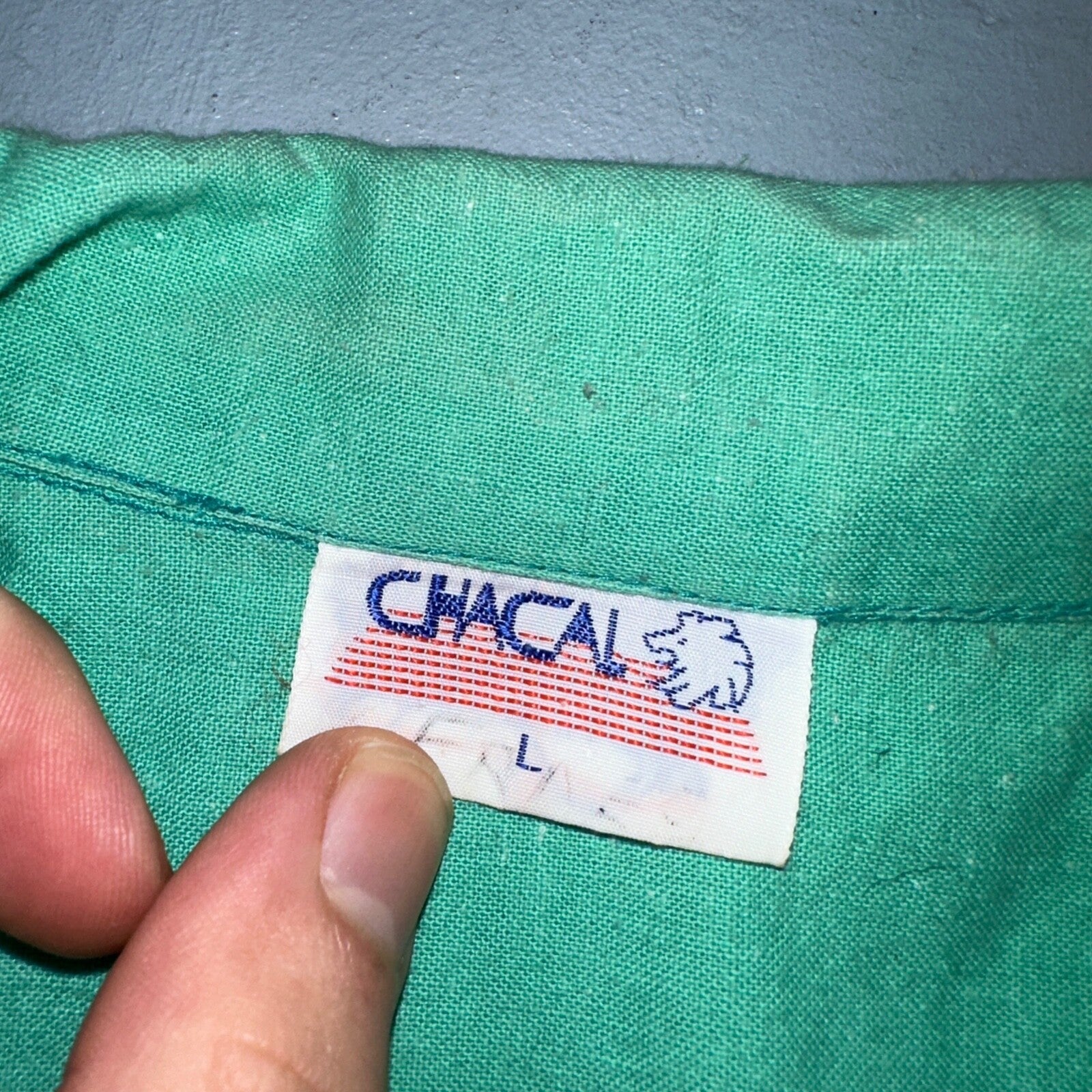 Chacal Tropical VTG Fish Short Sleeve Button Up Shirt L Green Hawaiian USA 80s