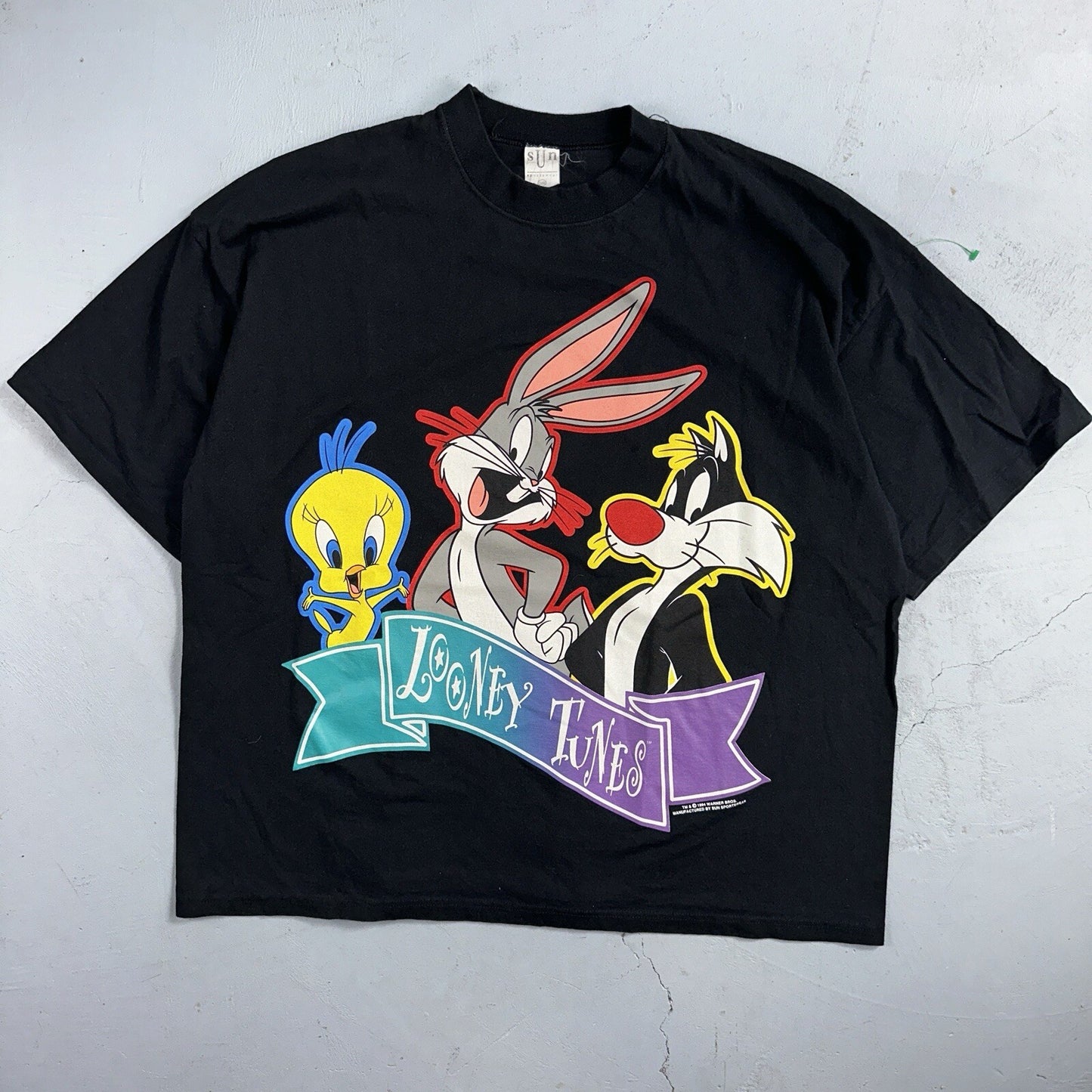 Looney Tunes Vintage T Shirt Single Stitch 90s Bugs Bunny Bird Black Graphic