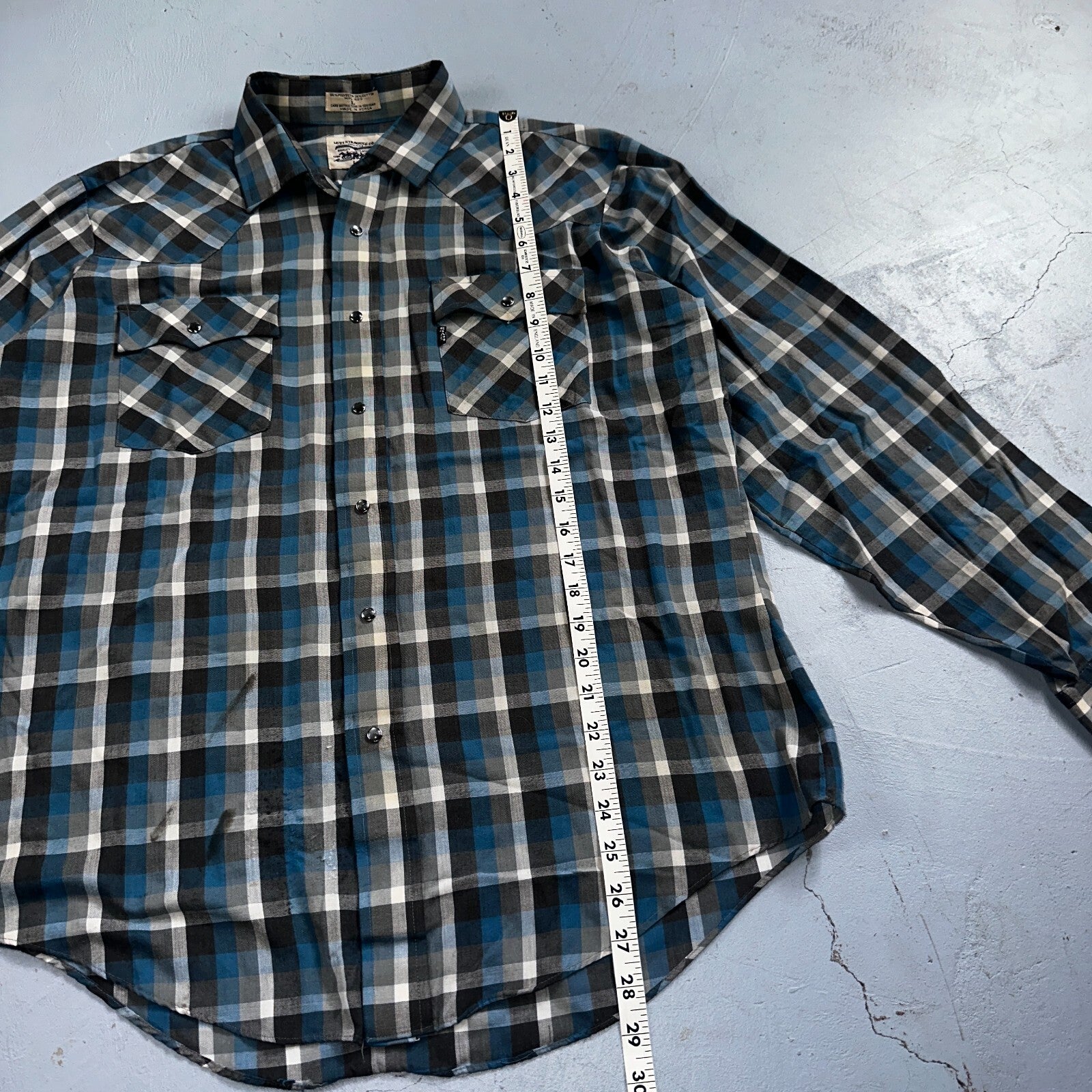 Levis VTG 1980s Pearl Snap Button Shirt Mens L Plaid 80s Cowboy Shirt Korea LS