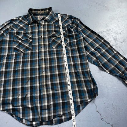 Levis VTG 1980s Pearl Snap Button Shirt Mens L Plaid 80s Cowboy Shirt Korea LS