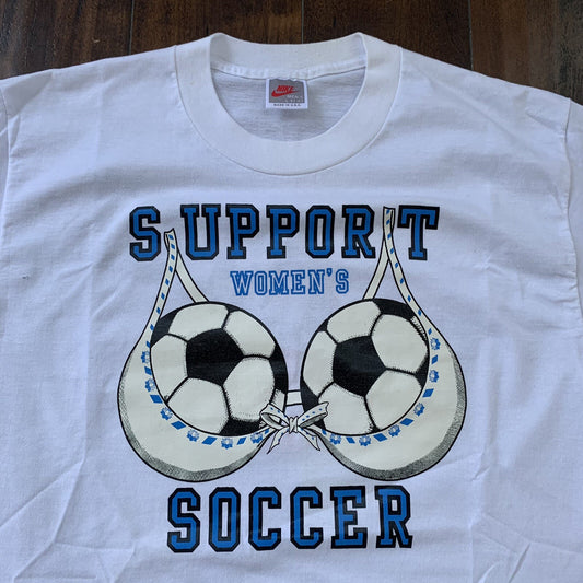 Nike Vintage T Shirt L Support Womens Soccer Sports Funny Humor Rap 90s Futbal