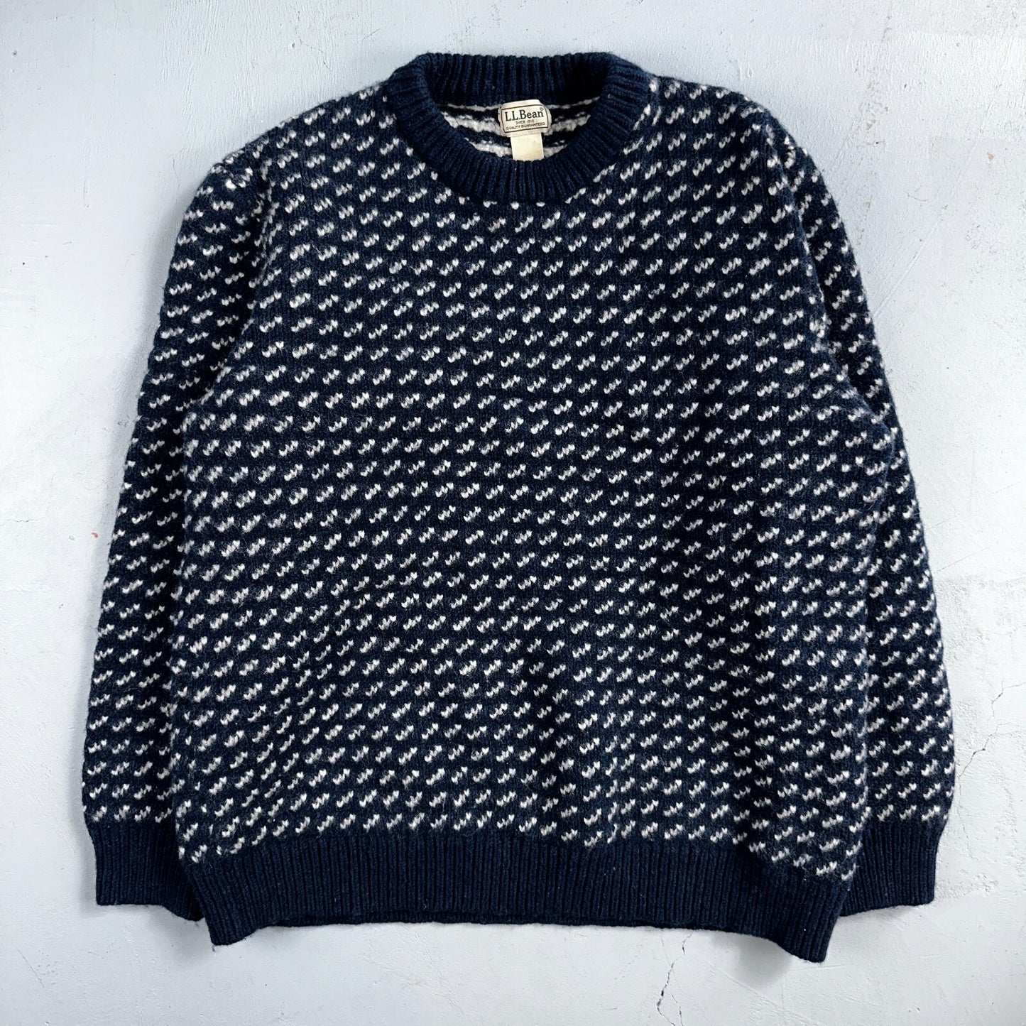 LL Bean VTG Sweater Mens 3XL Birdseye Norwegian Wool Fisherman Blue Heritage