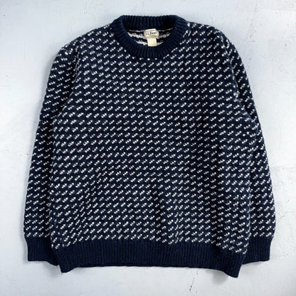 LL Bean VTG Sweater Mens 3XL Birdseye Norwegian Wool Fisherman Blue Heritage