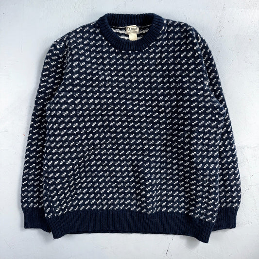 LL Bean VTG Sweater Mens 3XL Birdseye Norwegian Wool Fisherman Blue Heritage