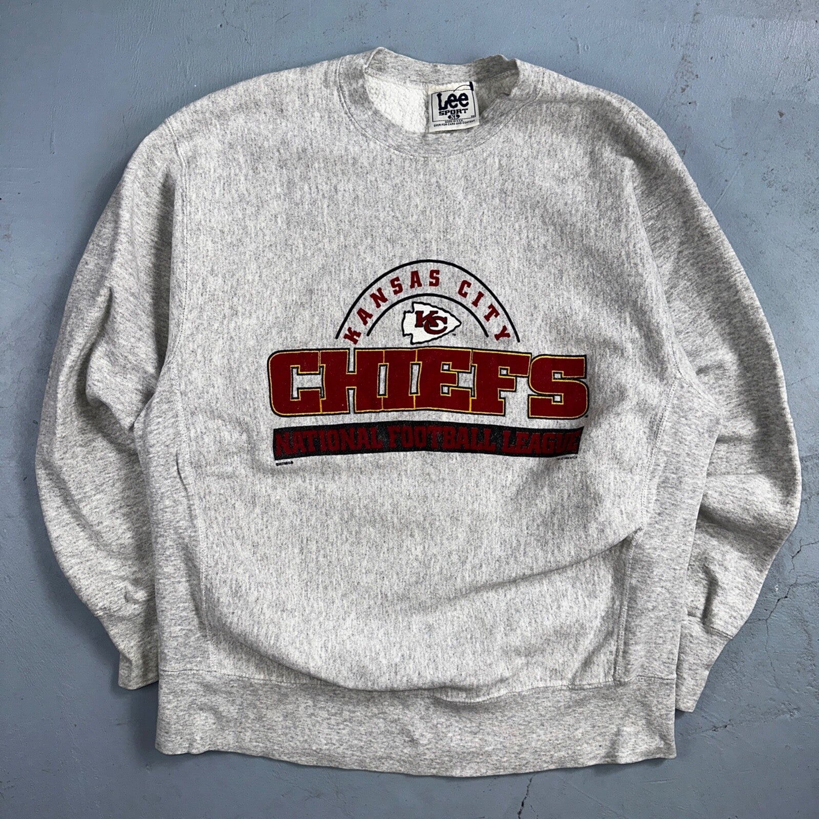 Lee Vintage NFL Kansas City Chiefs Crewneck KC Gray 90s XL USA Reverse Weave
