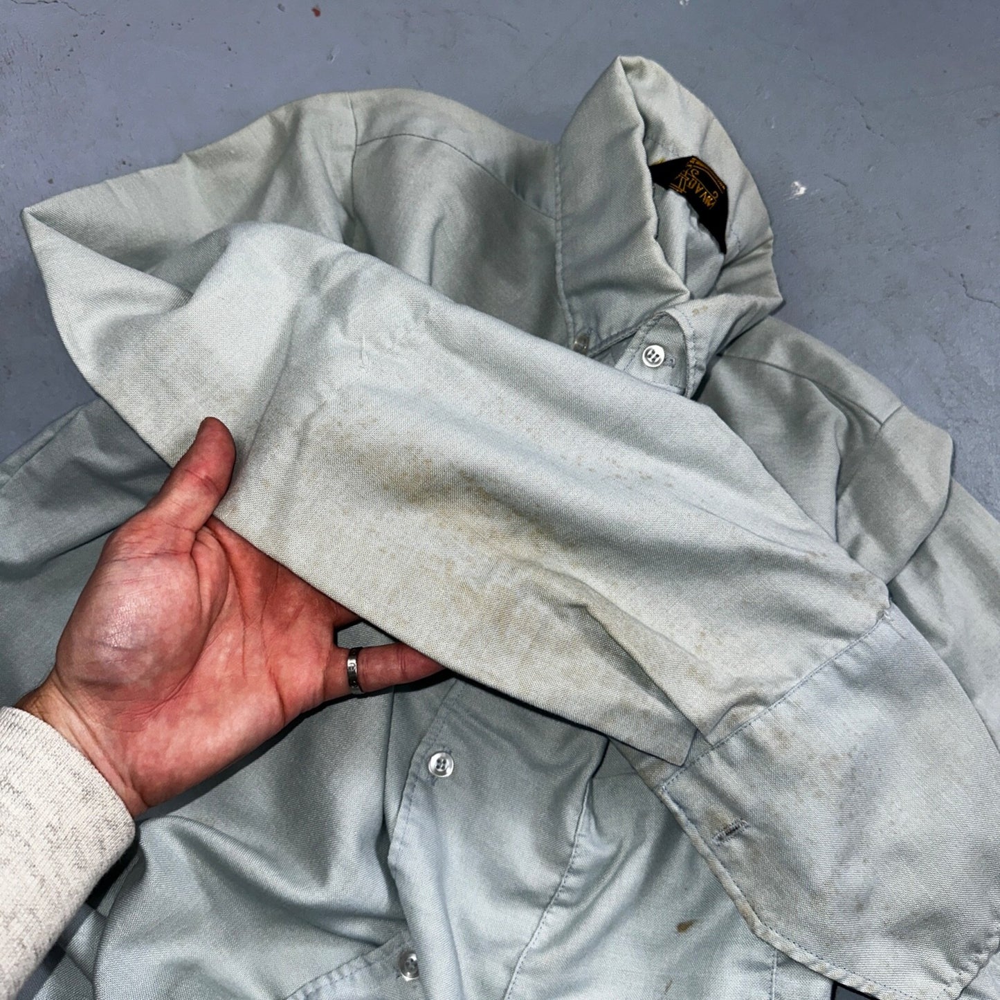 Vintage 70s DaVinci California Mod Long Sleeve Button Shirt Blue Thrashed